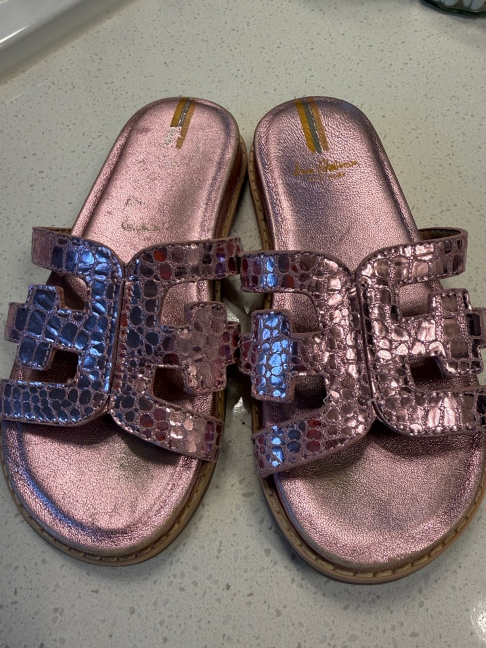 Sam Edelman Metallic Rose Pink Croc-Embossed Slide Sandals (little girl) 1